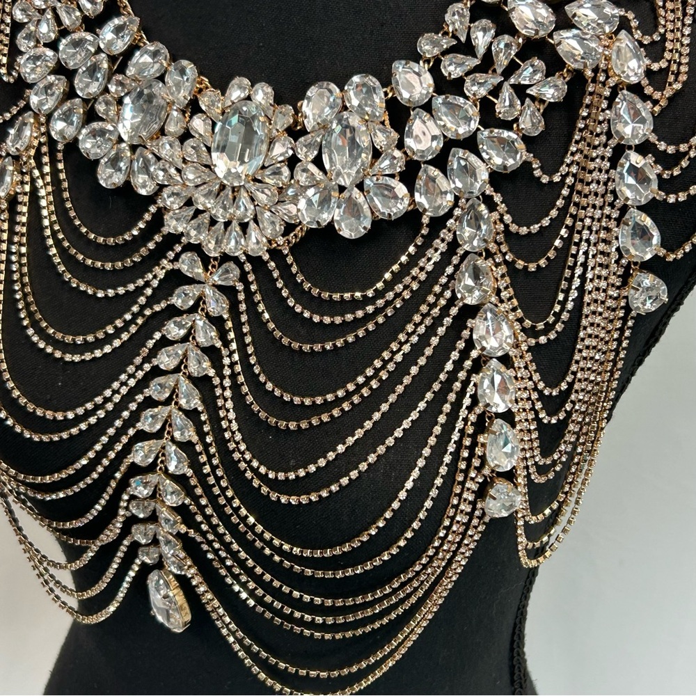 Bridal Luxury Wedding Body Jewelry Crystal Rhinestone Necklace Chains Statement - Picture 6 of 14